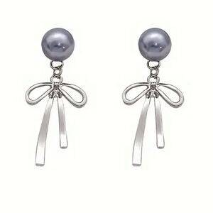 Gray Pearl Bow Drop earrings 925 posts